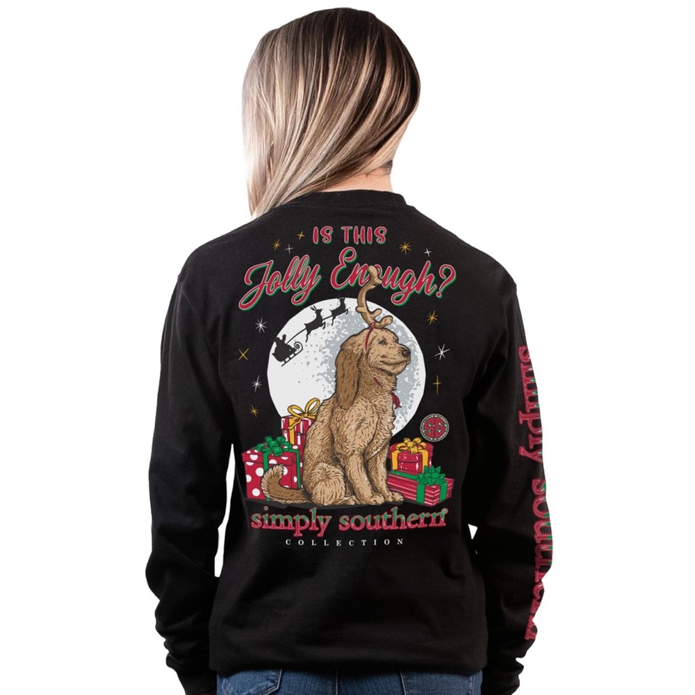 Is This Jolly Enough Long Sleeve Tee by Simply Southern Tees Size Medium